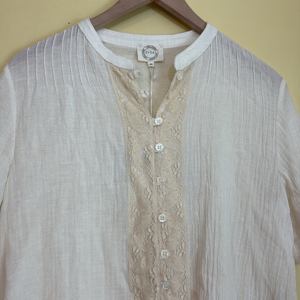 Zyga Lin'n Laundry NWT Medee Chemise Ivory Cotton Gauze Button Up Lace Top FR 40 - Picture 3 of 17